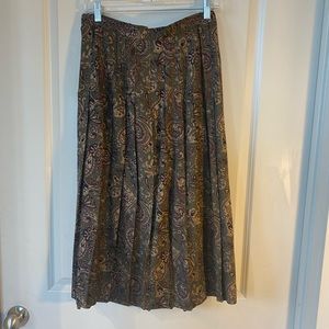 Vintage 100% Silk Paisley Pleated MIDI Skirt, size 14-see measurements